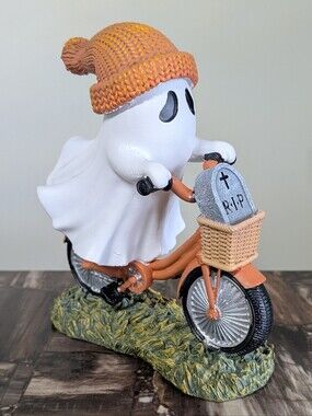 Ghost Riding Bike Tabletop Halloween Decor Figurine With Tombstone Detail 🧙🪦
